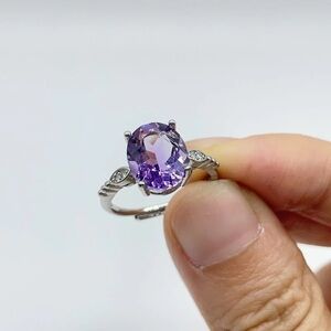 Faceted Cut Amethyst Adjustable Ring – Stainless Steel